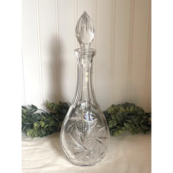 Czech Republic TOM Bohemia Hand Cut Lead CRYSTAL DECANTER / CRUET Brilliant Cuts - Picture 1 of 8